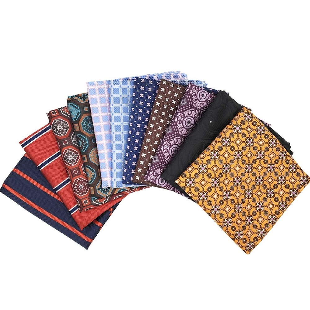 Mens Set of 11 Striped Check Floral Pocket Squares